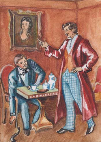 Героями какого романа И.С. Тургенева являются Лежнёв и Волынцев, изображенные на этой иллюстрации?