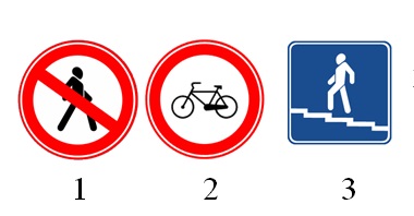 17. На картинке изображены дорожные знаки. Какой из них означает, что движение для пешеходов запрещено?